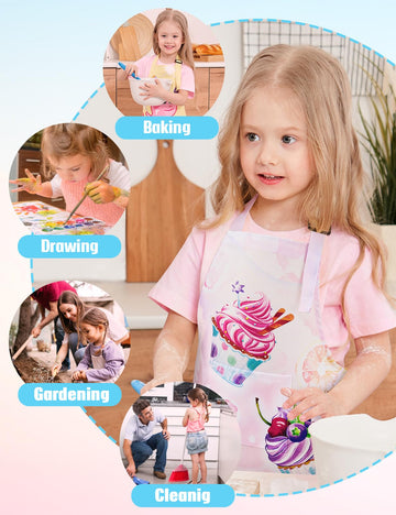 Wernnsai Toddler Girls Aprons - Cupcake Kids Aprons For Girls Toddler Paint Art Smock Waterproof Cooking Baking Painting Gardening Artist Chef Apron For Kids Age 6-10 Years