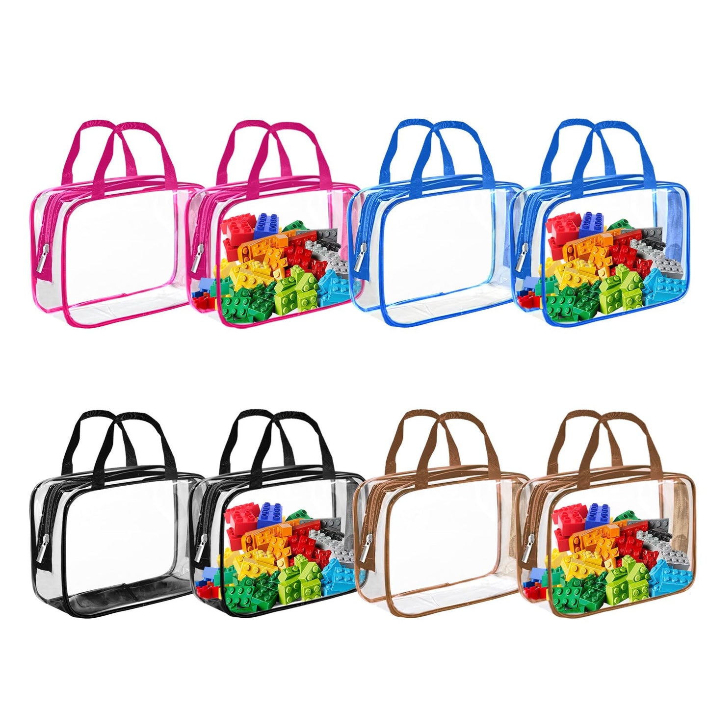 8 Packs Colorful Pvc Toy Storage Bags Toiletry Bags Waterproof Kids Zippered Toy Organizing Bags For Building Blocks Puzzle Stat