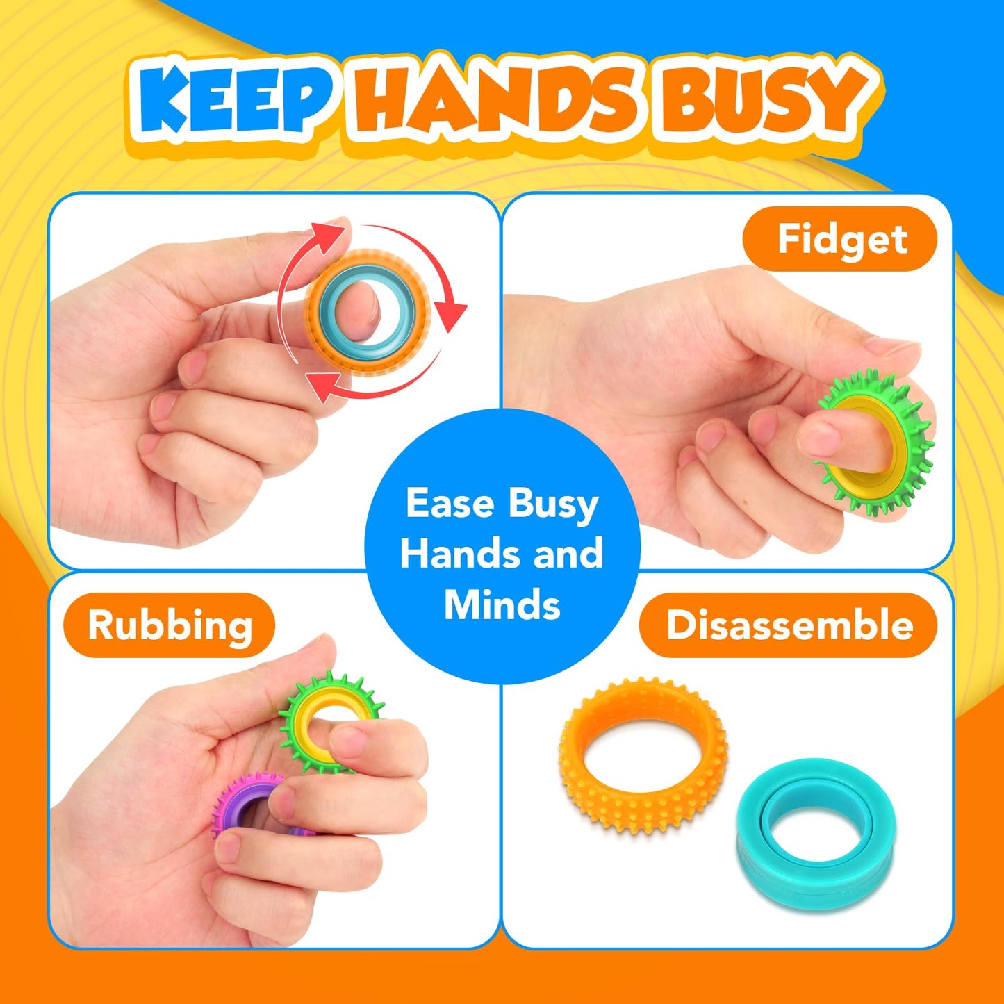 Fidget Toys Sensory Rings For Kids: 24 Pack Finger Rings - Quiet Stress Toys For Kids Autism Calming - Fun Fidgets For Classroom