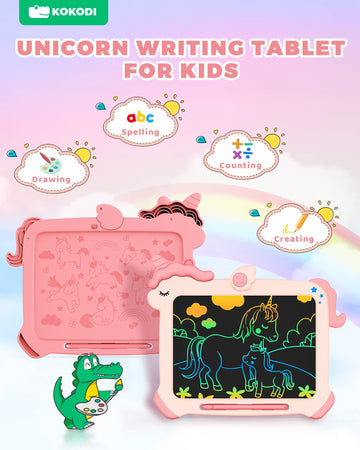 KOKODI LCD Writing Tablet, Unicorn Toys for Girls 3 4 5 6 7 8 Years Old, Colorful Toddler Doodle Board Drawing Tablet, Education