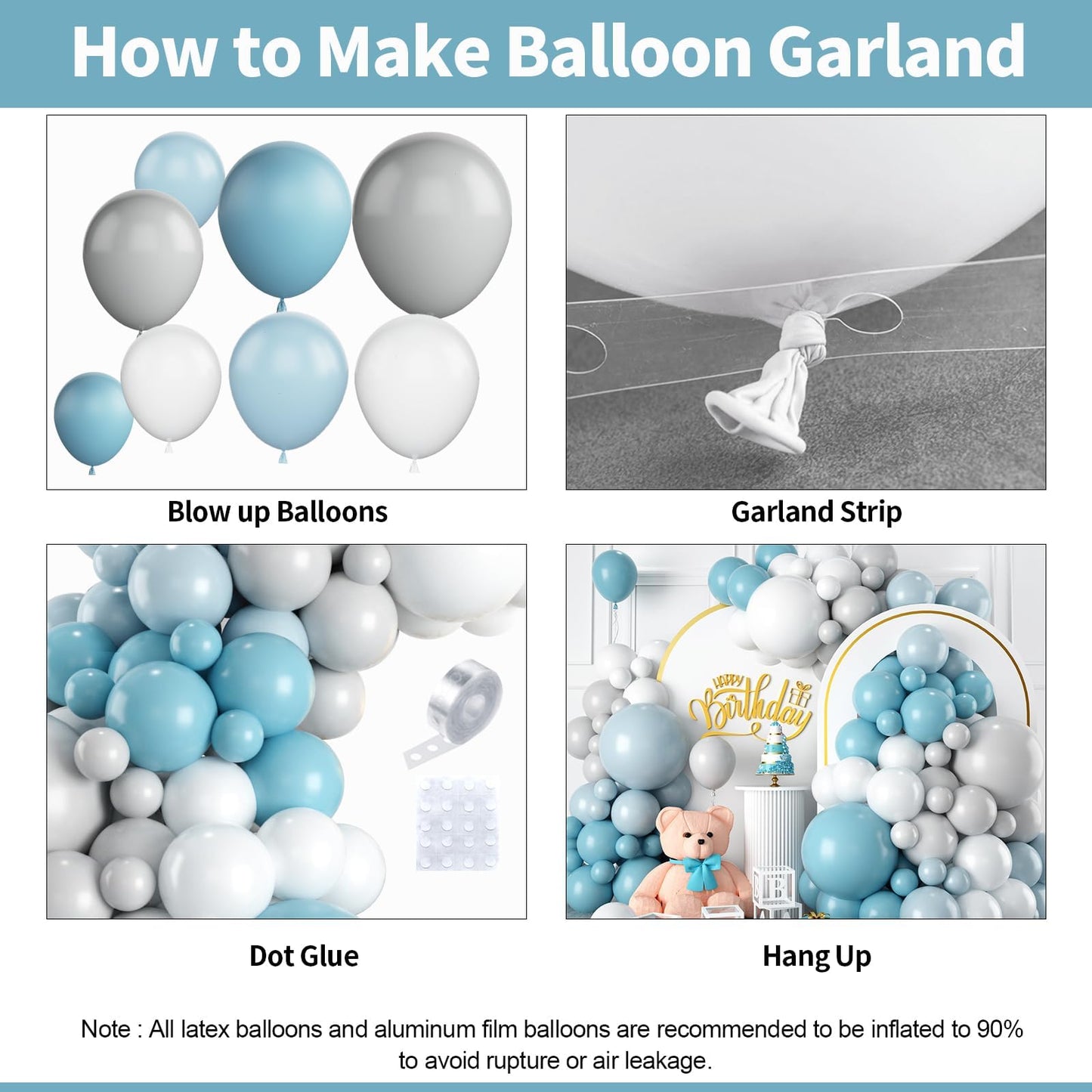 148Pcs Dusty Blue Balloon Arch Kit,Double Stuffed Blue Balloon Garland Pastel Blue Grey White Balloons Slate Blue Balloon Arch F