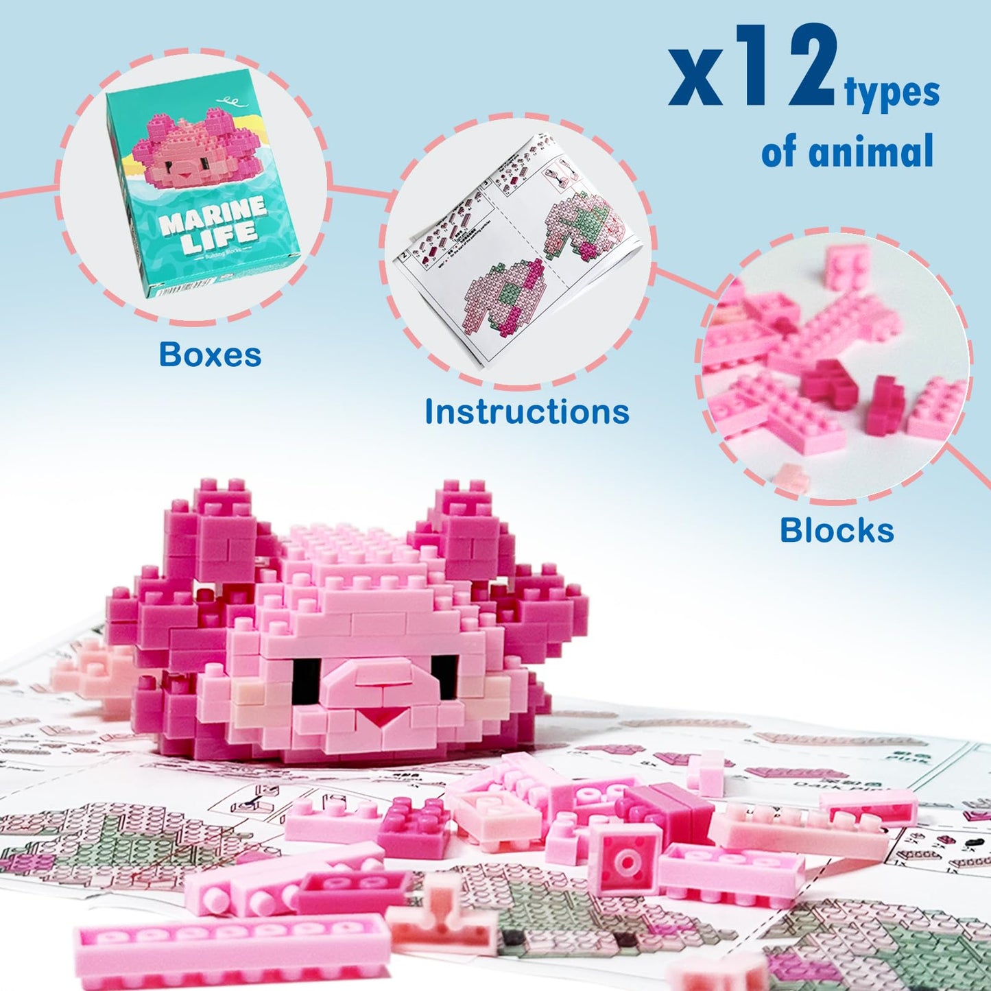 Tenyeah Party Favors For Kids, 12 Packs Mini Marine Animals Micro Building Blocks Set, Classroom Prizes, Small Toy Prizes, Goodi