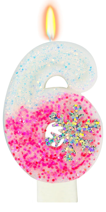 Frozen Themed Birthday Candles, Number 6 Pink Birthday Candle for Party Supplies, Winter Birthday Party Supplies, 2.76 inch Numb