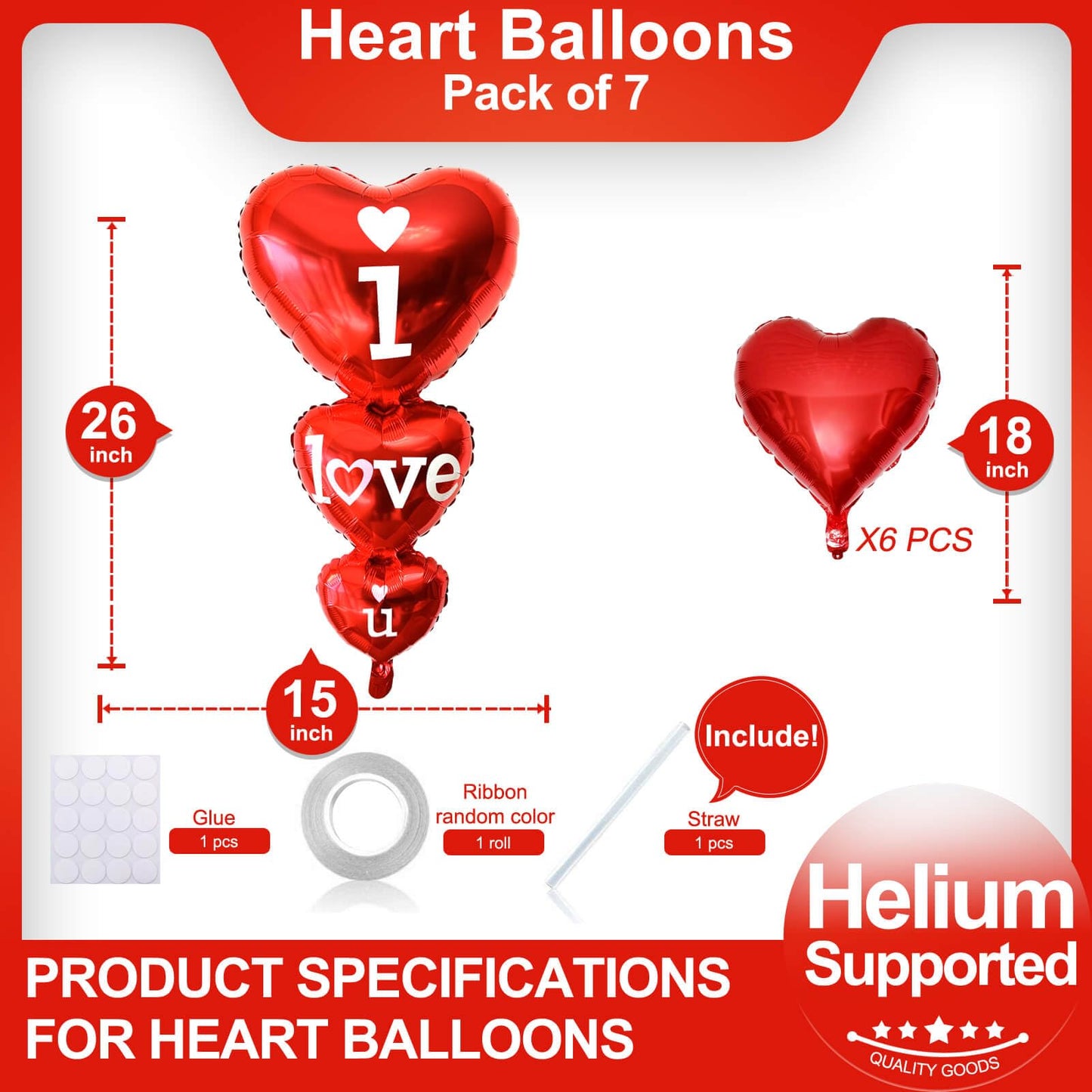 7 Pcs Red Heart Balloons I Love You Heart Balloons For Valentines Day Decorations Bridal Shower Wedding Party Decorations