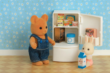 Oleoca Family Dollhouse Refrigerator Set - Mini Fridge With Opening Doors, Interior Shelves, Milk Carton, Yogurt Tub, Ice Cream