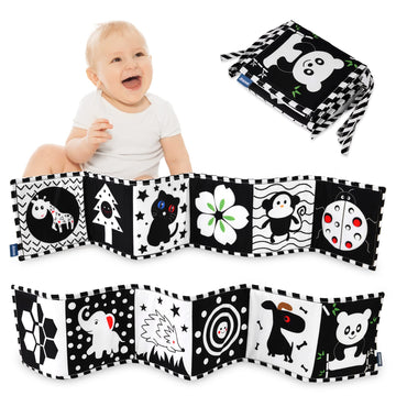 Vicloon Black And White Books High Contrast Baby Toys, 0-6 6-12 Months Soft Baby Book,Infant Tummy Time Toys,Baby Cloth Activity Crinkle Folding Educational Activity Cloth Book Suitable For Boys Girls