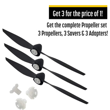 Top Race TR-C285G & TR-C385 Spare Propellers Set of 3 for RC Planes - Includes Propeller Savers & Adapters - Black