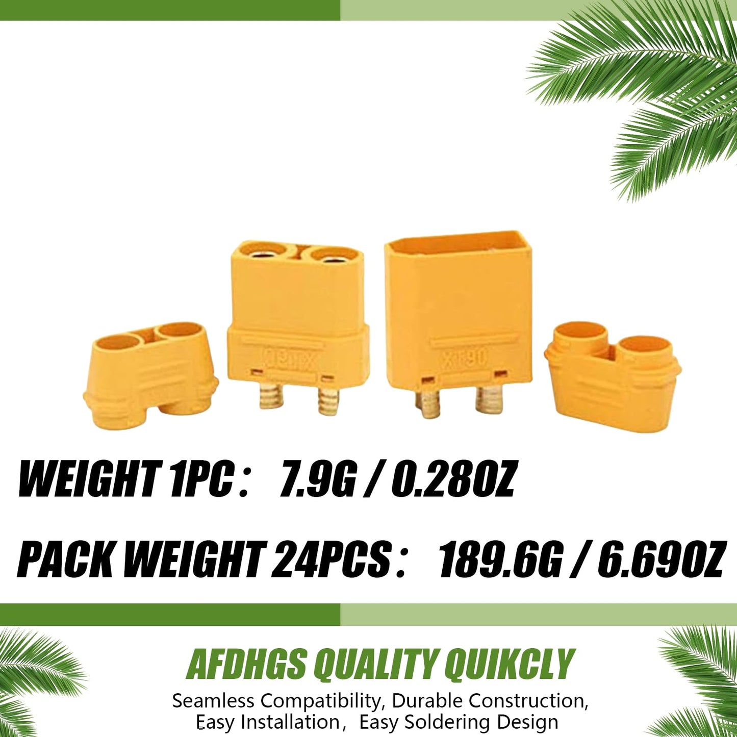 AFDHGS XT90 Connector Set with Solder Point Cover Caps (24pcs) - Upgraded Gold-Plated Copper for RC Vehicles and Electronics