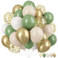 Sage Green Gold Balloons, 12 Inch Green White Metallic Gold Balloons, Green Sand White Balloons Gold Confetti Latex Balloons For