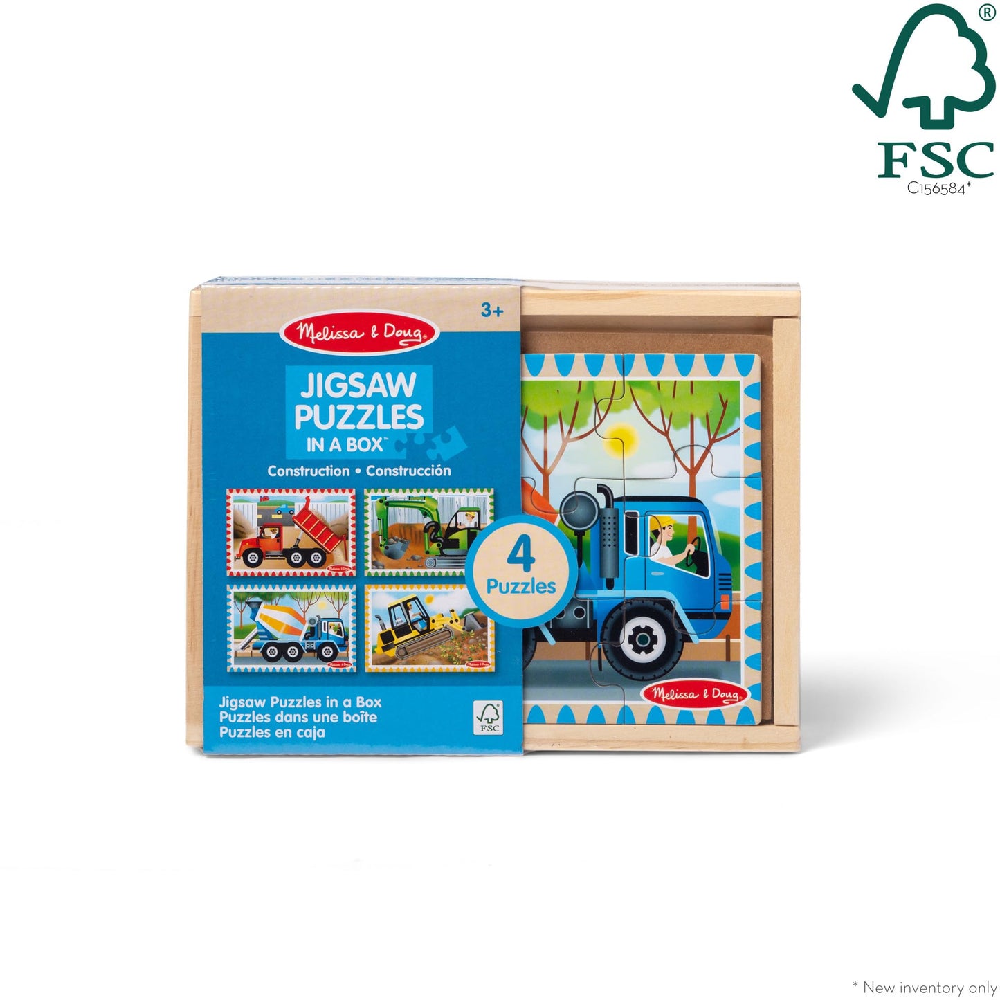 Melissa & Doug Construction Vehicles 4-In-1 Wooden Jigsaw Puzzles In A Box (48 Pcs) - Fsc Certified