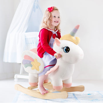 Funlio Unicorn Baby Rocking Horse, Rainbow Fairy Unicorn Rocking Horse For Toddlers 6 Months To 3 Years, Stuffed Ride-On Animal Rocker, Easy To Assemble, Cpc & Ce Certified