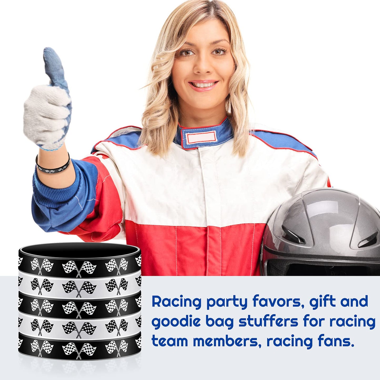 48 Pieces Racing Flag Rubber Bracelets 2.56 Inch Silicone Race Car Silicone Wristbands for Fitness, Racing, Dirt Bike, Basketbal