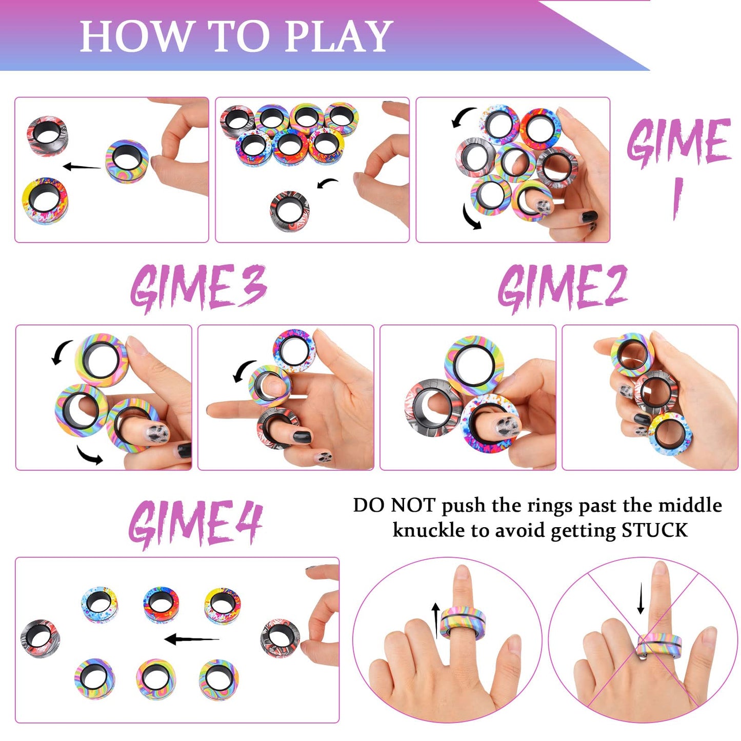 9Pcs Magnetic Rings Fidget Toy Set, Adhd Anxiety Magnetic Fidget Toys Adults Fidget Spinner Rings For Relief, Easter Basket Stuffers Valentines Gifts For 8+ Year Old Teen Boy Girl