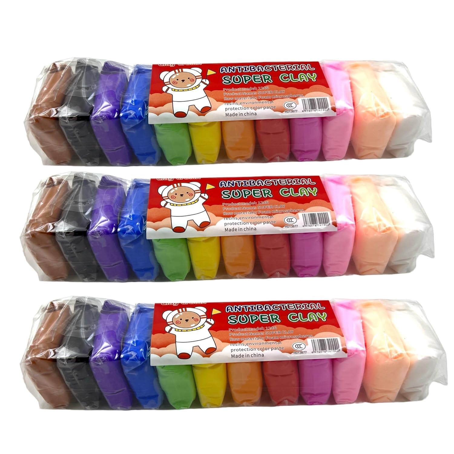 Fatfish NonToxic 12 Different Color Fluffy Foam Clay With 3 Tools, Pack Of 36 (3 Piece Each Color) Clay For Kids To Play Multic