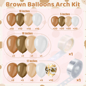 Bhucutu 156 Pieces Brown Balloons Arch Kit, Caramel Brown Balloon Garland For Baby Shower, Birthday, Bachelor Party Decorations