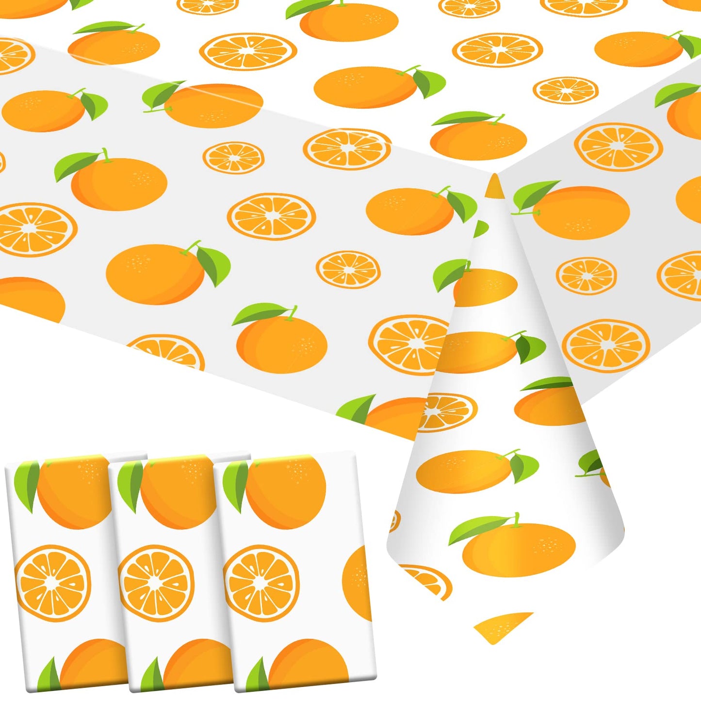 Tudomro 3 Pcs Little Cutie Party Tablecover, Fruit Orange Tablecloth for Cutie is on The Way Birthday Party, Baby Shower, Summer