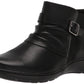 Clarks Womens Cora Rouched Ankle Boot, Black Leather, 95