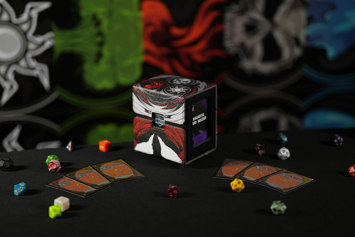 Ai protective covering MTG Commander 100+ Card Custom Art Deck Box With Storage (Black/Red/White)