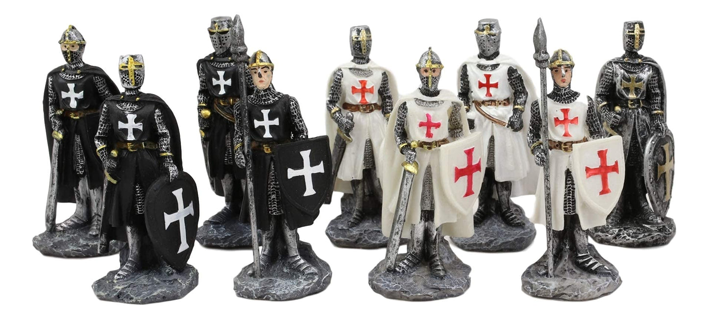 Ebros Gift Set of 12 Medieval Knights of The Cross Crusaders with decorative replica blades Halberds and Shields Figurines Suit of protective covering Miniature European Knight D?cor Sculptures