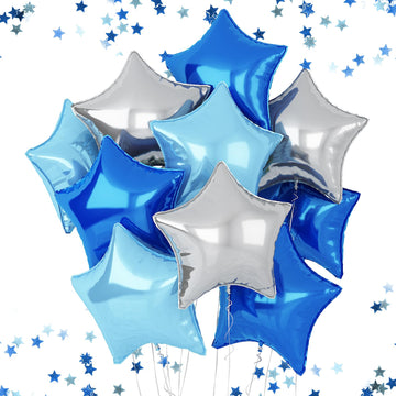 Blue Silver Foil Star Balloons, 18 Inches Star Foil Balloons For Helium, 10 Pcs Blue Silver Helium Birthday Balloons, Party Foil