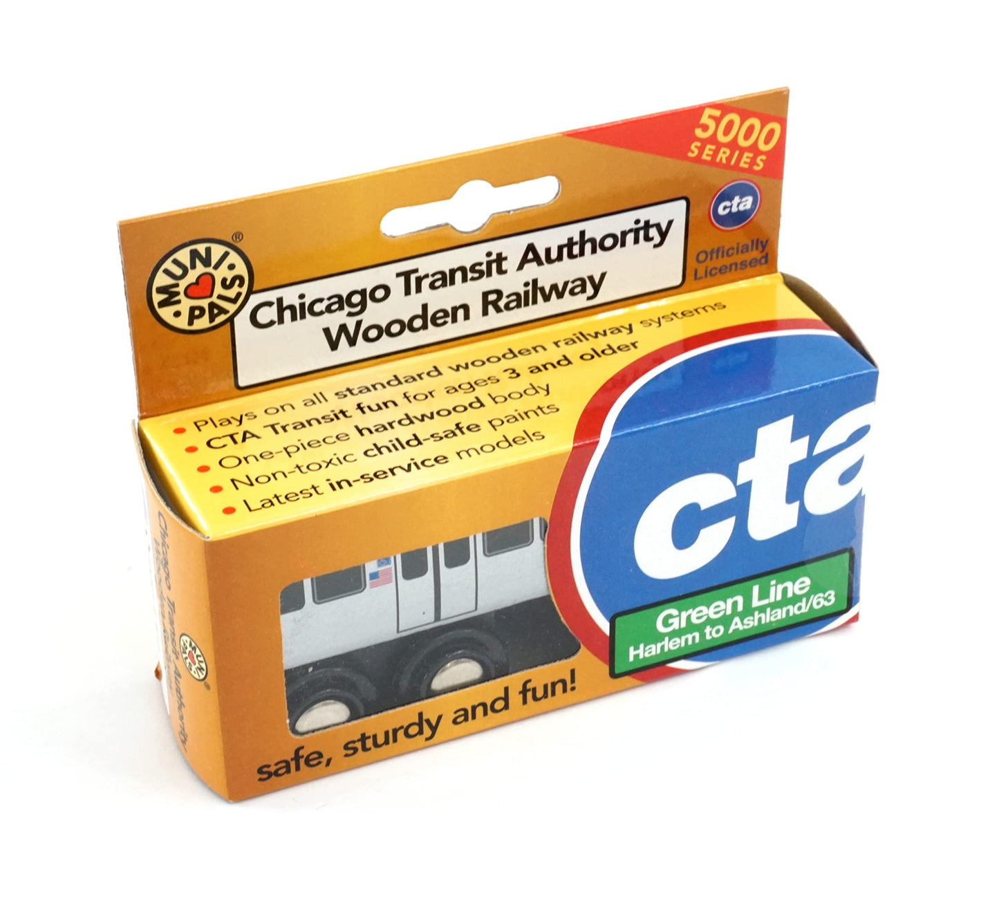 Munipals Chicago Transit Authority Wooden Railway Green Line-Child Safe And Tested Wood Toy Train