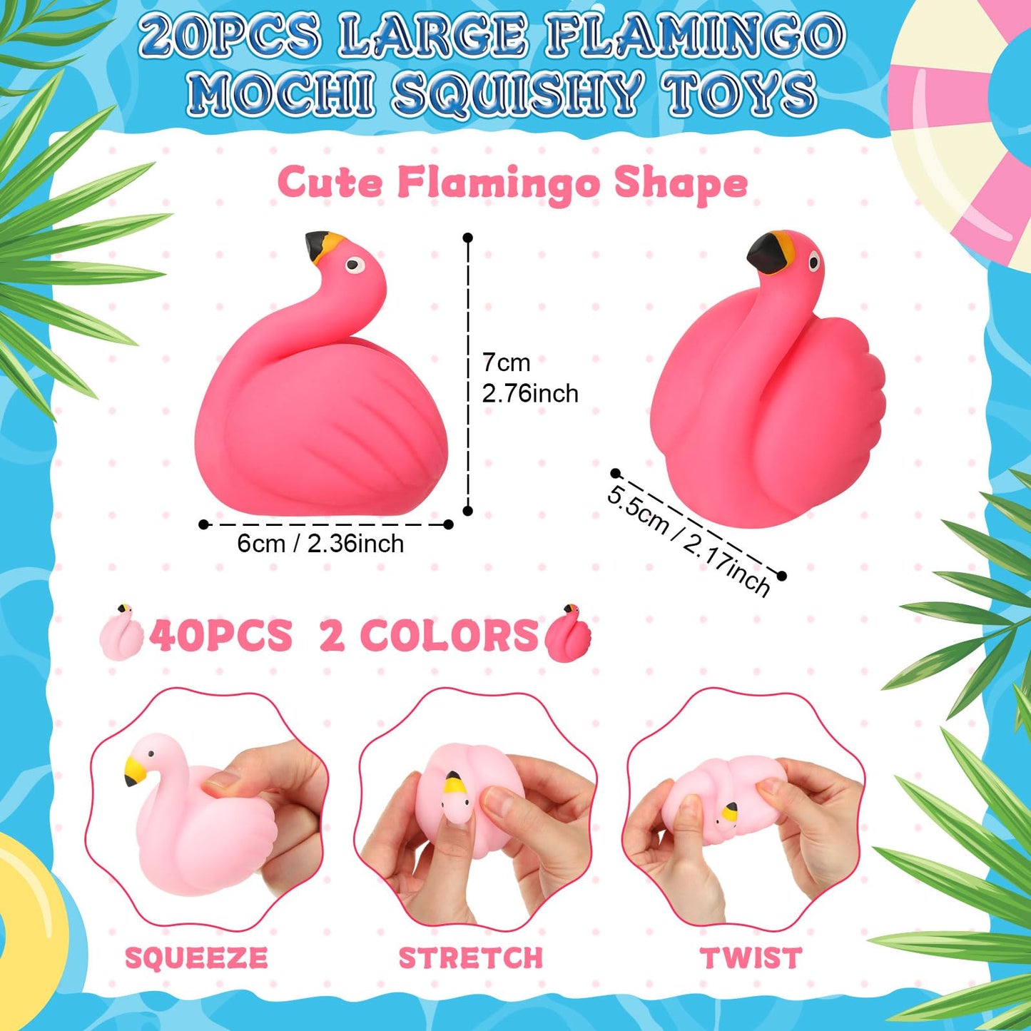 Sratte 20 Pcs Flamingo Party Favors Flamingo Stress Balls Relaxable Stress Relief Toys For Girls Boys Summer Beach Tropical Pool