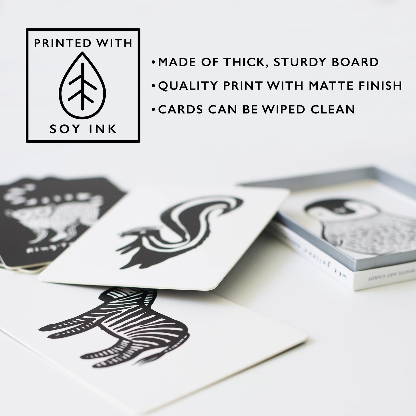 Wee Gallery Black And White Art Flash Cards For Babies, High Contrast Educational Animal Picture Cards, Baby Visual Stimulation, Brain And Memory Development In Infants And Toddlers - Original Animals