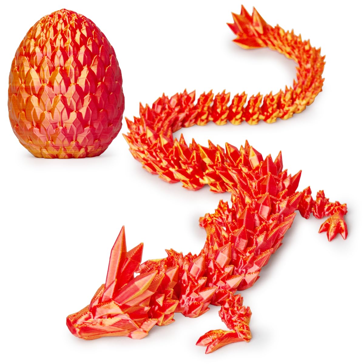 BLFMT 3D Prited Dragon  3D Printed Dragon in Egg  Crystal Dragon Fidget Toy for mature-themed  Home Office Decor Executive Desk Toys  Fidget Toys for mature-themeds and Kids (Gold Red)