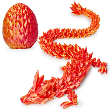 BLFMT 3D Prited Dragon  3D Printed Dragon in Egg  Crystal Dragon Fidget Toy for mature-themed  Home Office Decor Executive Desk Toys  Fidget Toys for mature-themeds and Kids (Gold Red)