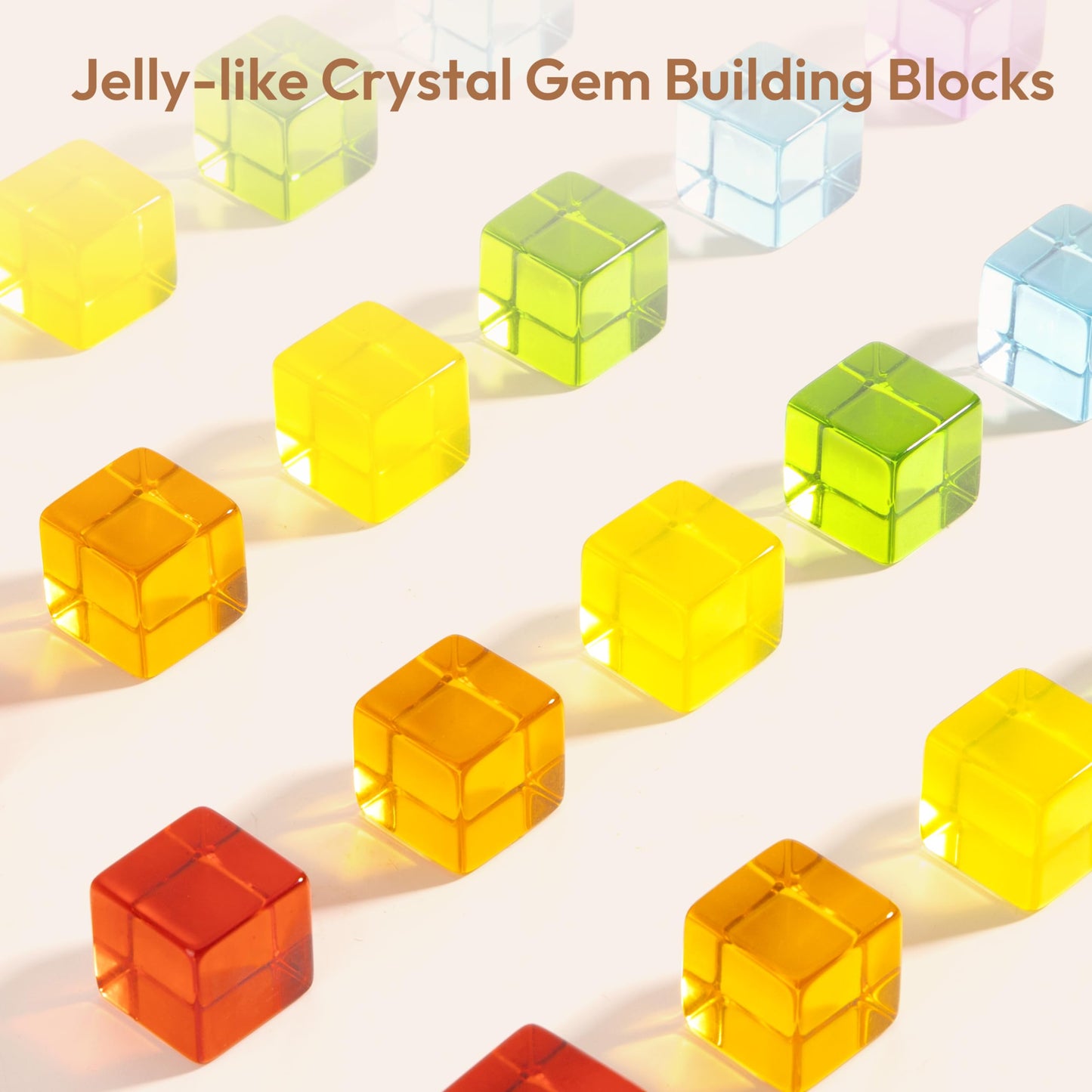 Woodtoe Wooden Building Blocks Set For Kids, 24 Pcs Rainbow Gem Cubes Stacking Blocks - 2 Wood House, Montessori Stacking Toy Fo
