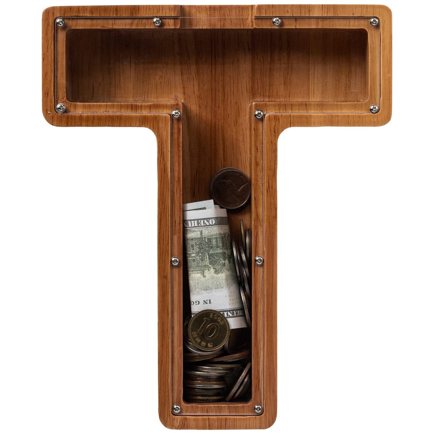 Piggy Bank For Kids Boys Girls, Wooden Large Letter Piggy Bank Alphabet Money Bank With Initial T, Coin Bank Fun Gifts For Birthday, Christmas, Festival, Baby Shower