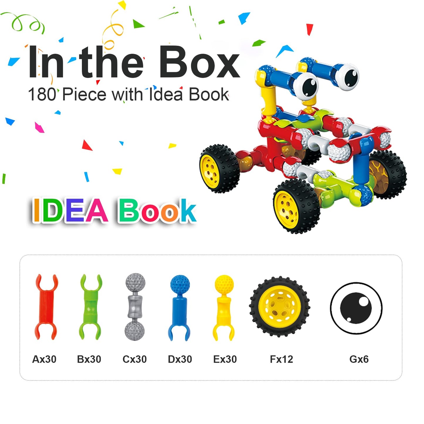 Huaker Stem Building Toys For 3 4 5 6 7 8 Year Old Boys Girls Kids,180 Pieces Building Blocks Educational Learning Toys With Large Storage Box,Ideal Christmas Birthday Gifts