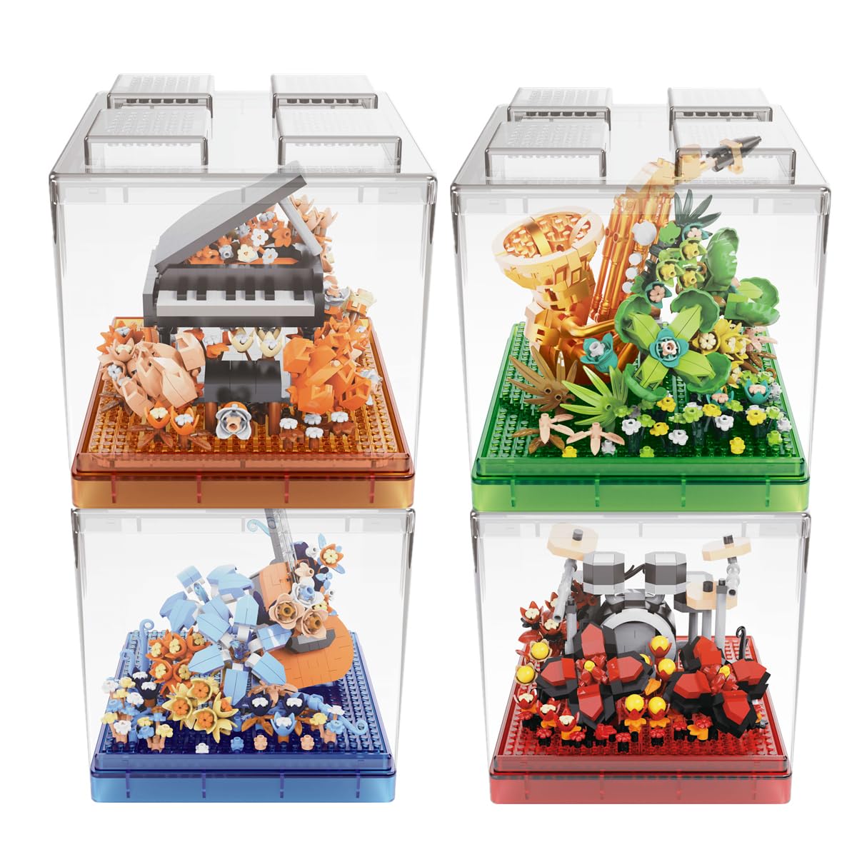 Kadablk Musical Instruments Micro Block Building Sets,Classical Famous Building Block Set,3000 Pcs For Adults And Kids,Piano,Saxophone,Guitar And Drum Set With Clear Plastic Cover