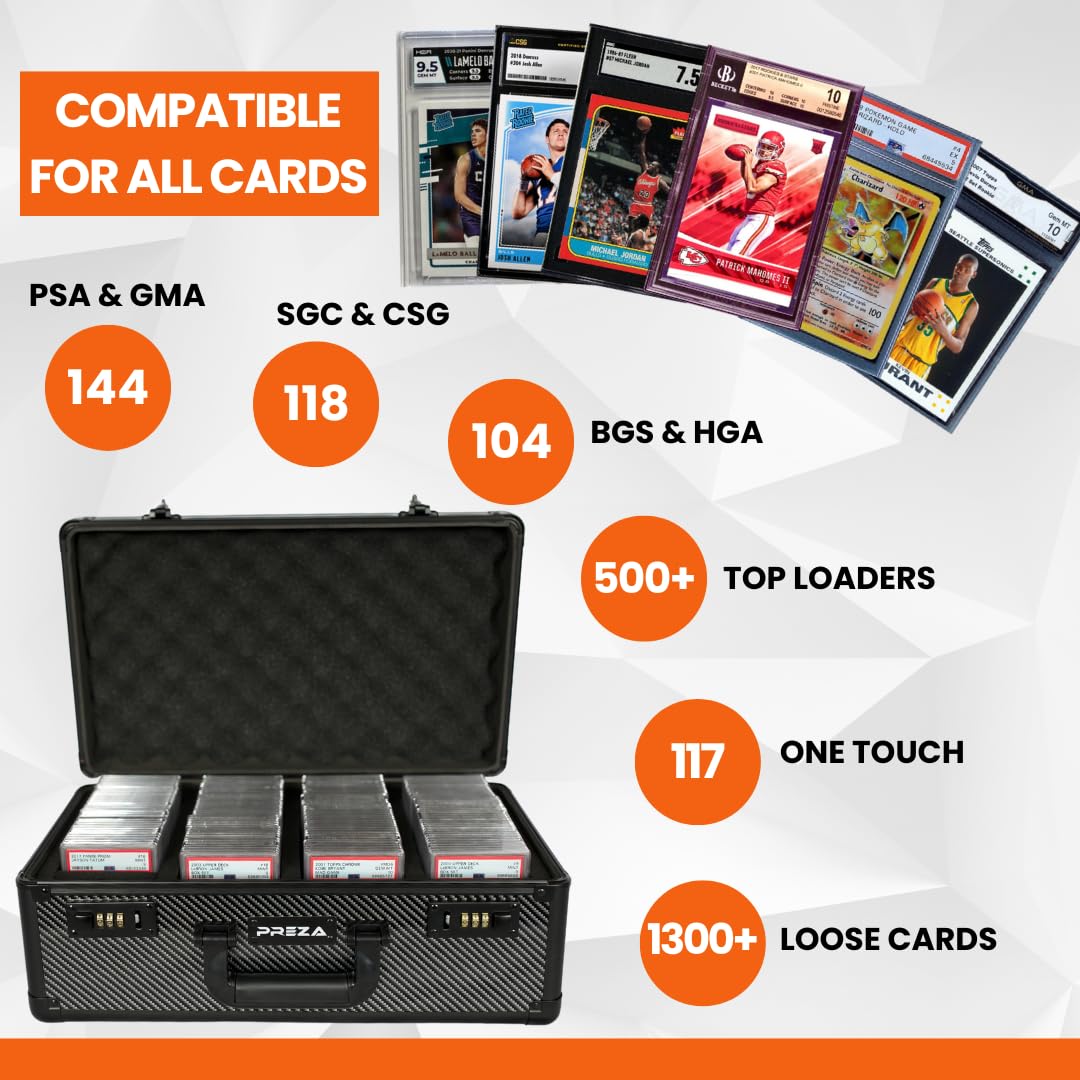 PREZA Graded Card Storage Box - X-Large Carbon Fiber Case for Trading Cards - Black