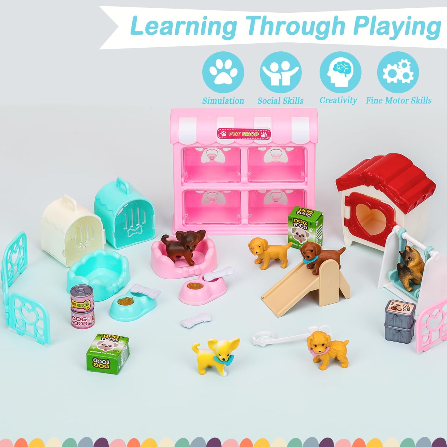 SweetAce 32Pcs Dog Toys for Kids Pretend Play Dog Figures Playset Toddlers Toy Interactive Puppy Role Play Set Realistic Dogs Ca