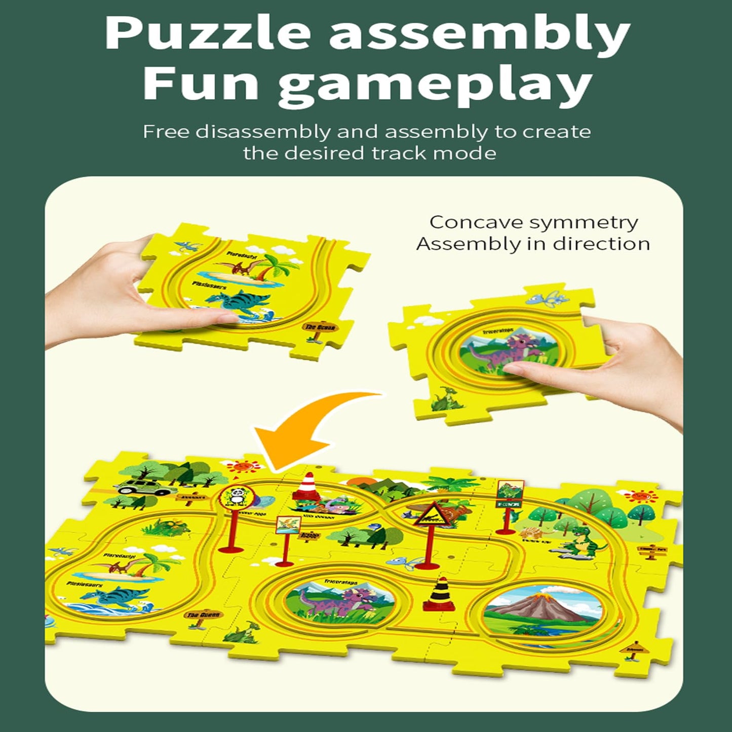 25Pcs Puzzle Racer Kids Car Track Set, Dinosaur Jigsaw Puzzle Racer Car Track Set Puzzle Track Car Play Set Preschool Gifts For