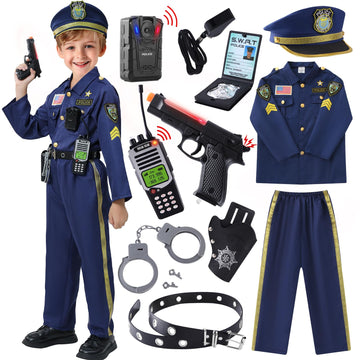 Qivbicy Police Costume For Kids 3-12 Exquisite Police Officer Costume For Kids Halloween Costumes For Boys Girls Size M, M: 5-7Y