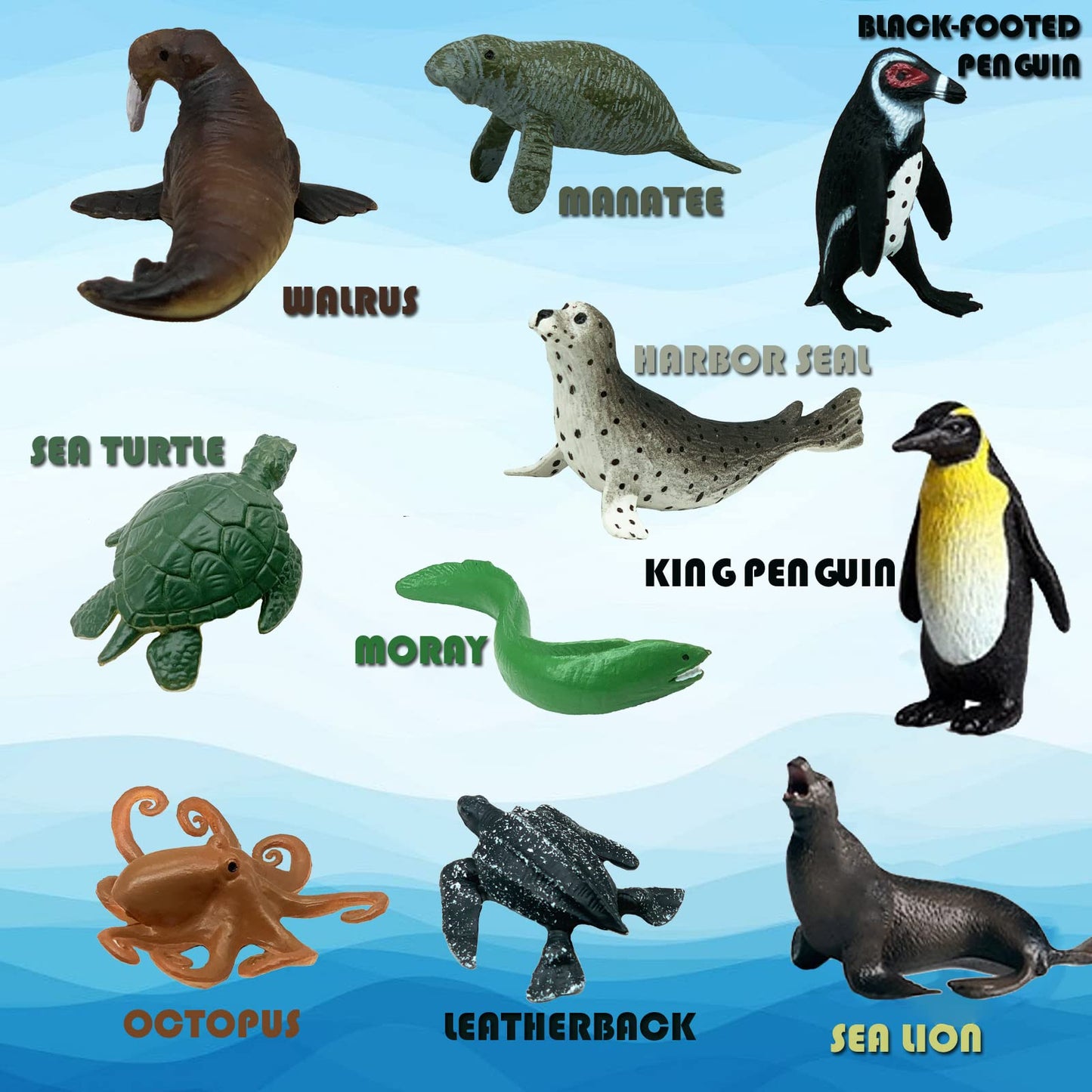 Higherbros 10Pcs Sea Animal Action Figures Toy For Kids, Great For Kids Stocking Stuffer, Bath Toys, Beach Toys, Cake Topper And