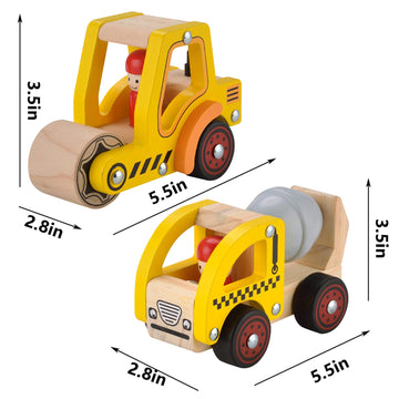 Wooden Push Car Toys For Infants 12-18 Months, 2 Pcs Baby Vehicle Toys Hand Push Car Toys For 1 2 Year Old Boys Girls (Cement Truck + Road Roller Car)