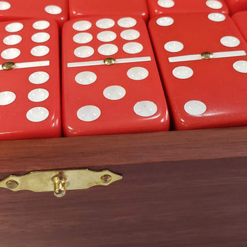 Marion Double 9 Domino Set (55 Tiles) Jumbo Tournament Professional Size With Spinners In Dovetailed Sheesham Wood Box (Red)