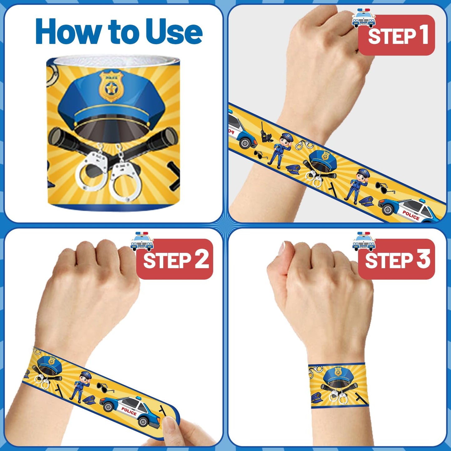Yymymgj 48Pcs Police Party Favors Police Slap Bracelets Police Bracelets Wristbands For Police Themed Birthday Party Supplies Gi
