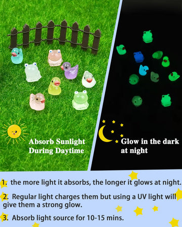 LOIKMIUP 100PCS Luminous Mini Animals Glow in The Dark, Tiny Animals Figures Resin Duck Frogs Turtle Mushroom Caterpillars 5 Com
