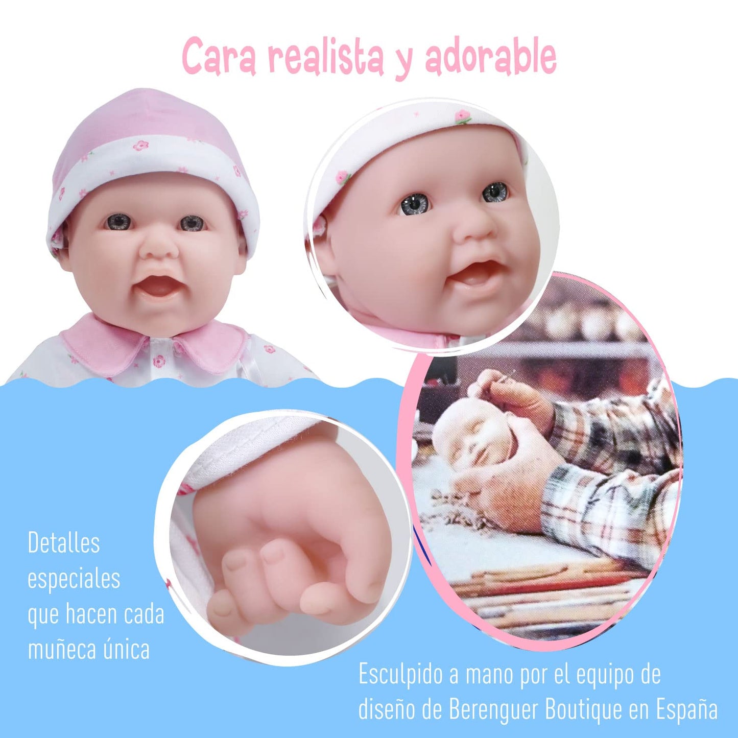 JC Toys - La Baby | Caucasian 16-inch Medium Soft Body Baby Doll | Washable | Removable Pink Outfit w/Hat and Pacifier | for Chi