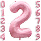 40 Inch Pink Number 2 Balloons, Large 2 Balloon Number Pink Foil Number Balloons, Light Pink 2nd Mylar Birthday Balloons for Gir