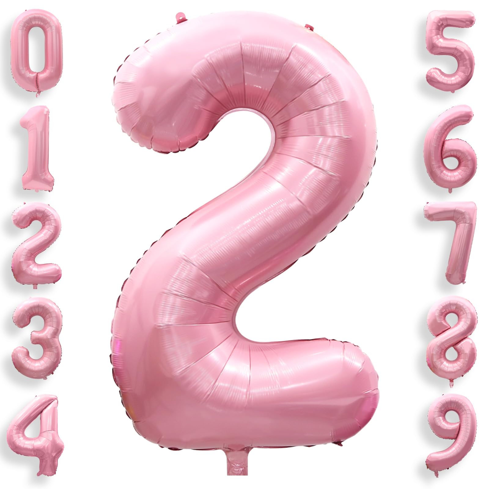40 Inch Pink Number 2 Balloons, Large 2 Balloon Number Pink Foil Number Balloons, Light Pink 2nd Mylar Birthday Balloons for Gir
