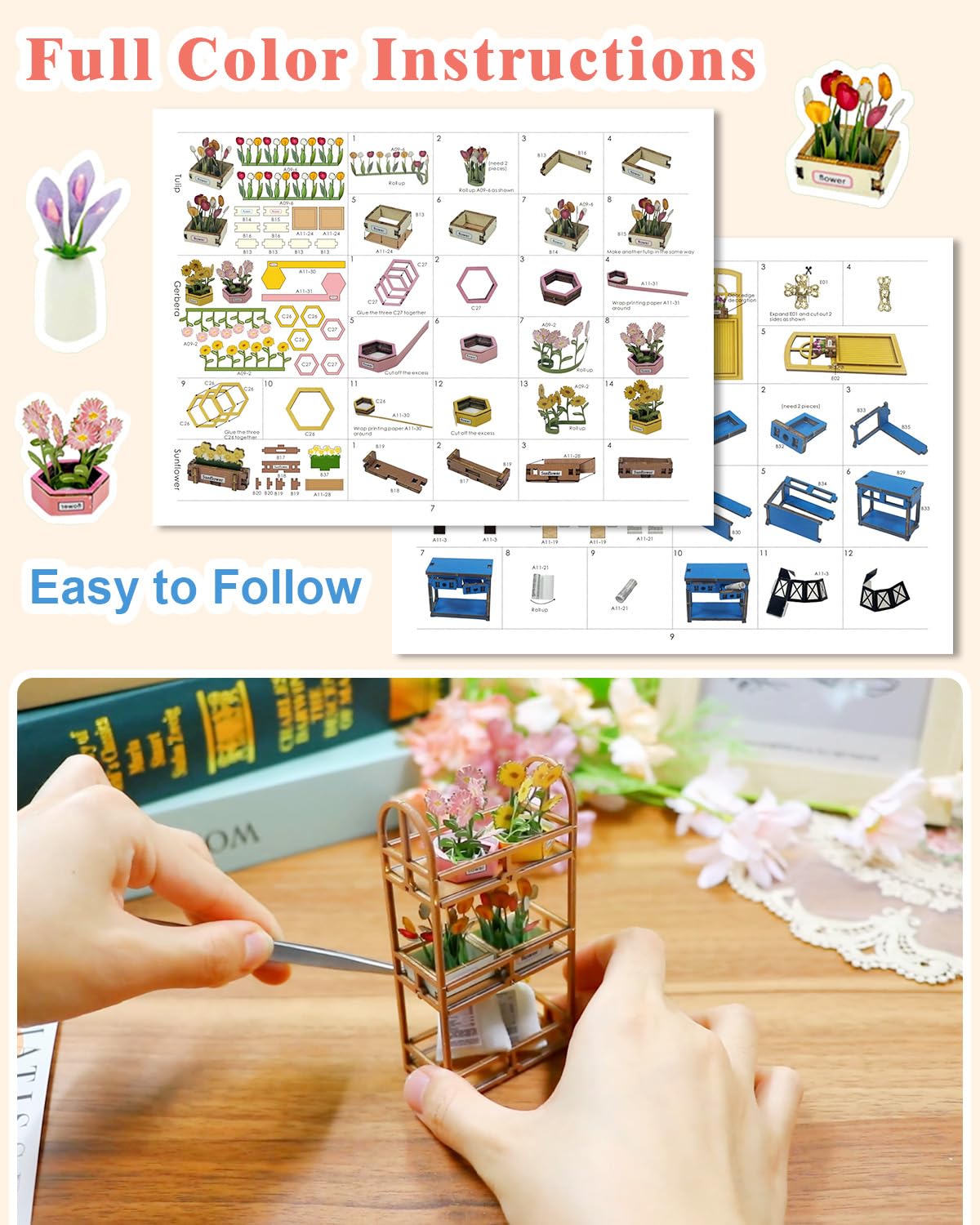 Ourmiao Book Nook Kit Garden House, Diy Miniature Book Nook Kits For Adults With Led Light, 3D Puzzle Bookshelf Decor Gift For T