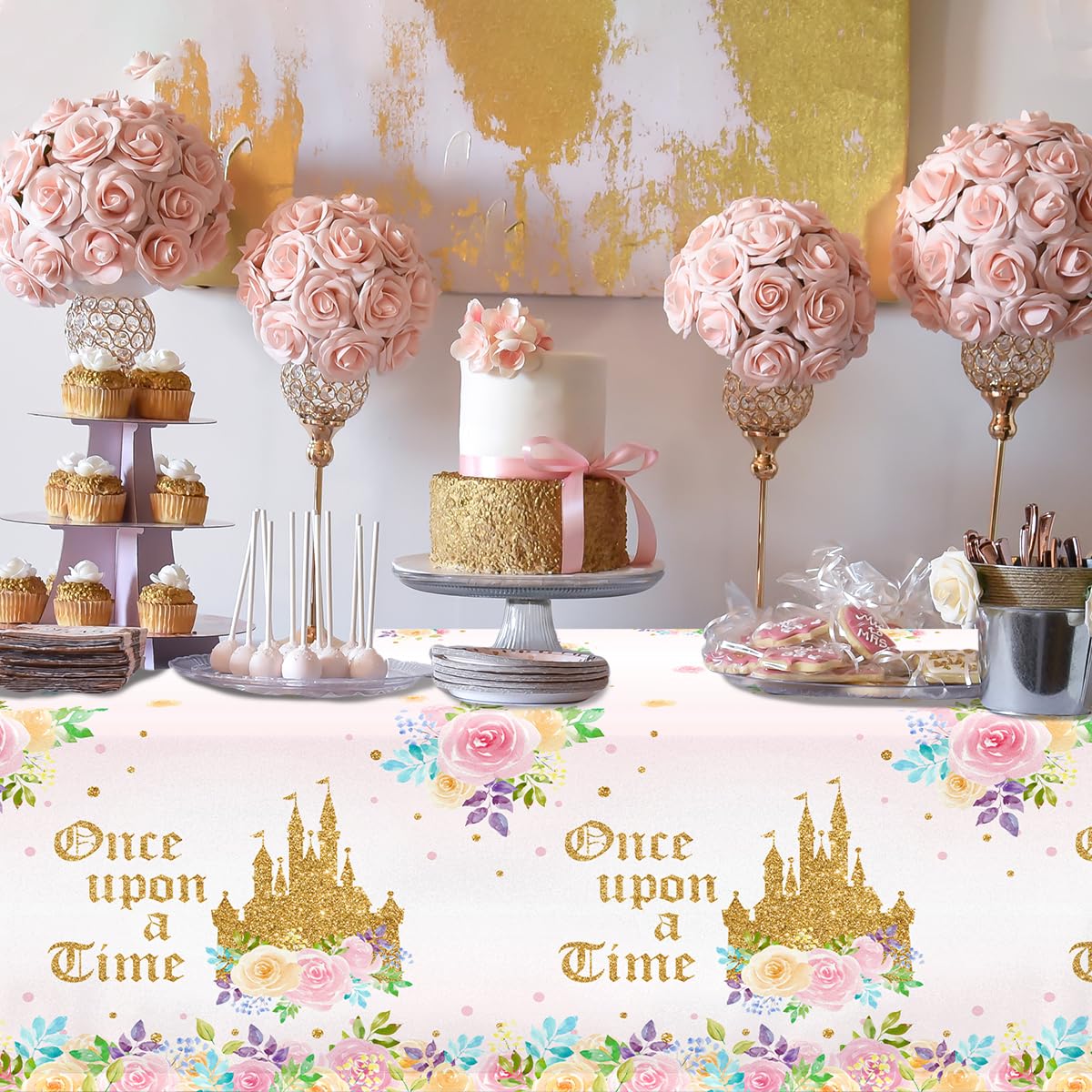 Dydamud 3Pcs Princess Birthday Party Tablecloths Decorations,Once Upon A Time Birthday Decorations Plastic Princess Castle Party