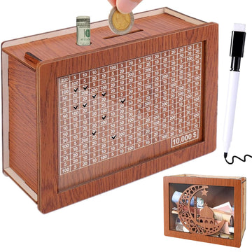 Bixmk Savings Box With Money Target And Numbers, Wooden Money Box, Money Saving Box, Cash Savings Box, Money Box For Cash Saving, Best Gift For Friends (10000$-Moon)