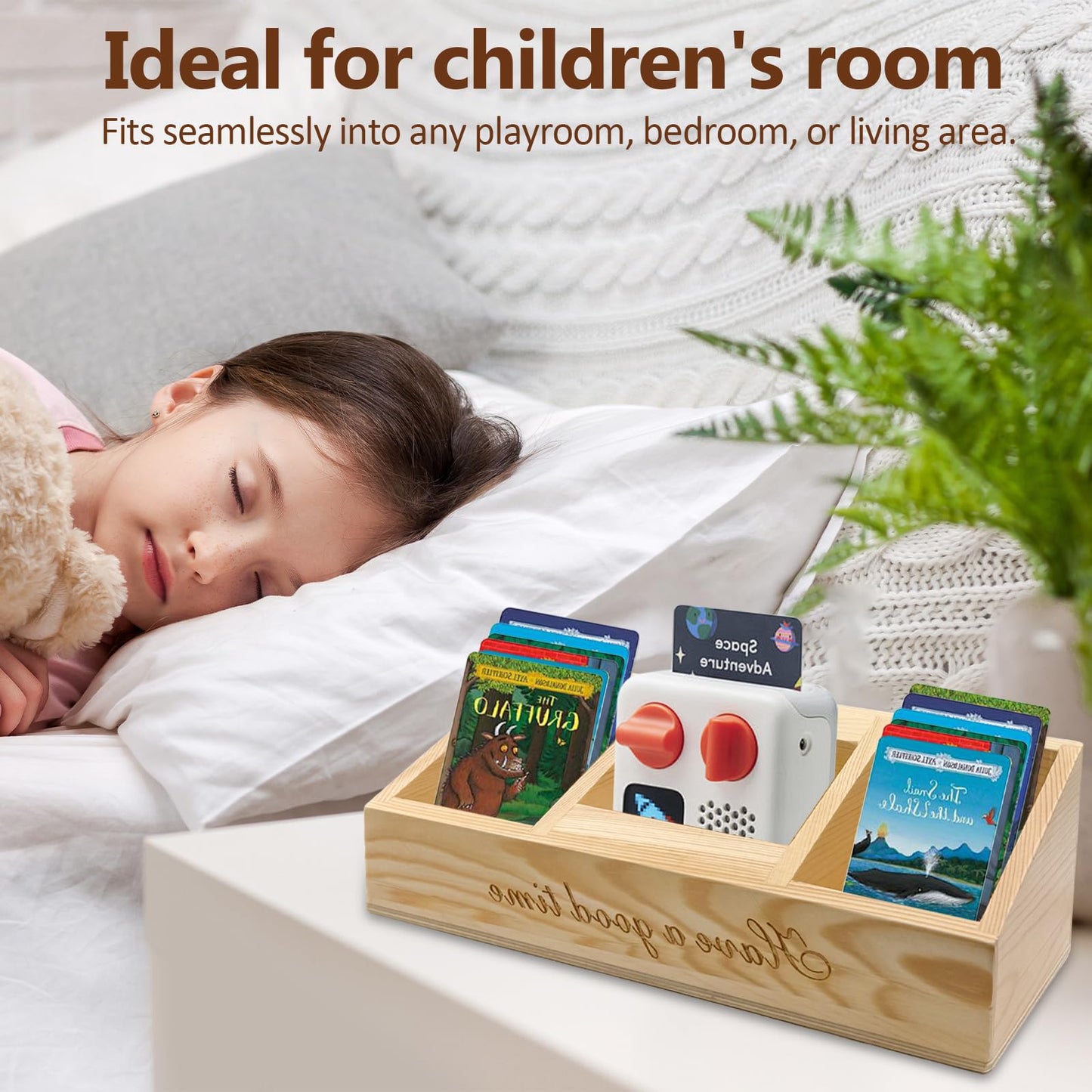 Secoat Wooden Holder Compatible With Yoto Mini Player (2024 Edition) And Yoto Cards,Wood Storage Box With 3 Compartments For Dis