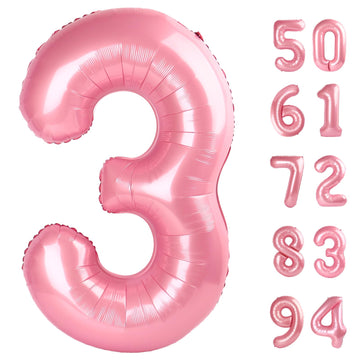 Pearlescent Pink 3 Balloon, Number Balloons 40 Inch, 3Rd Birthday Decorations For Kids Girls Women Party Supplies For Party Deco